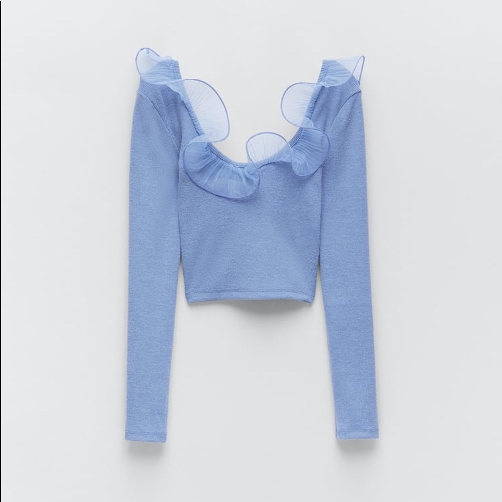 Zara blue ruffled organza sweater